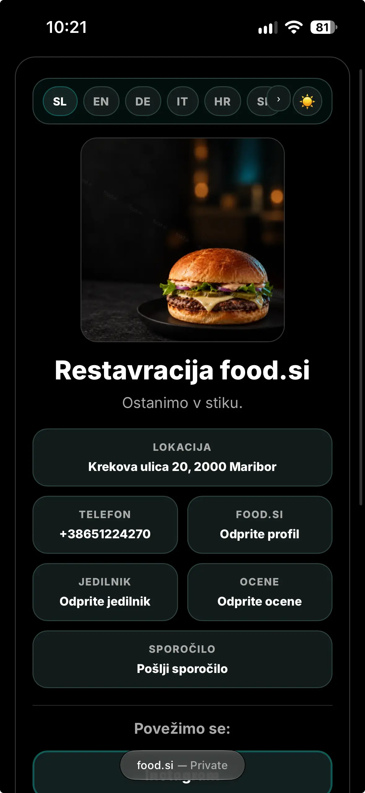 Prikaz Stik strani na telefonu